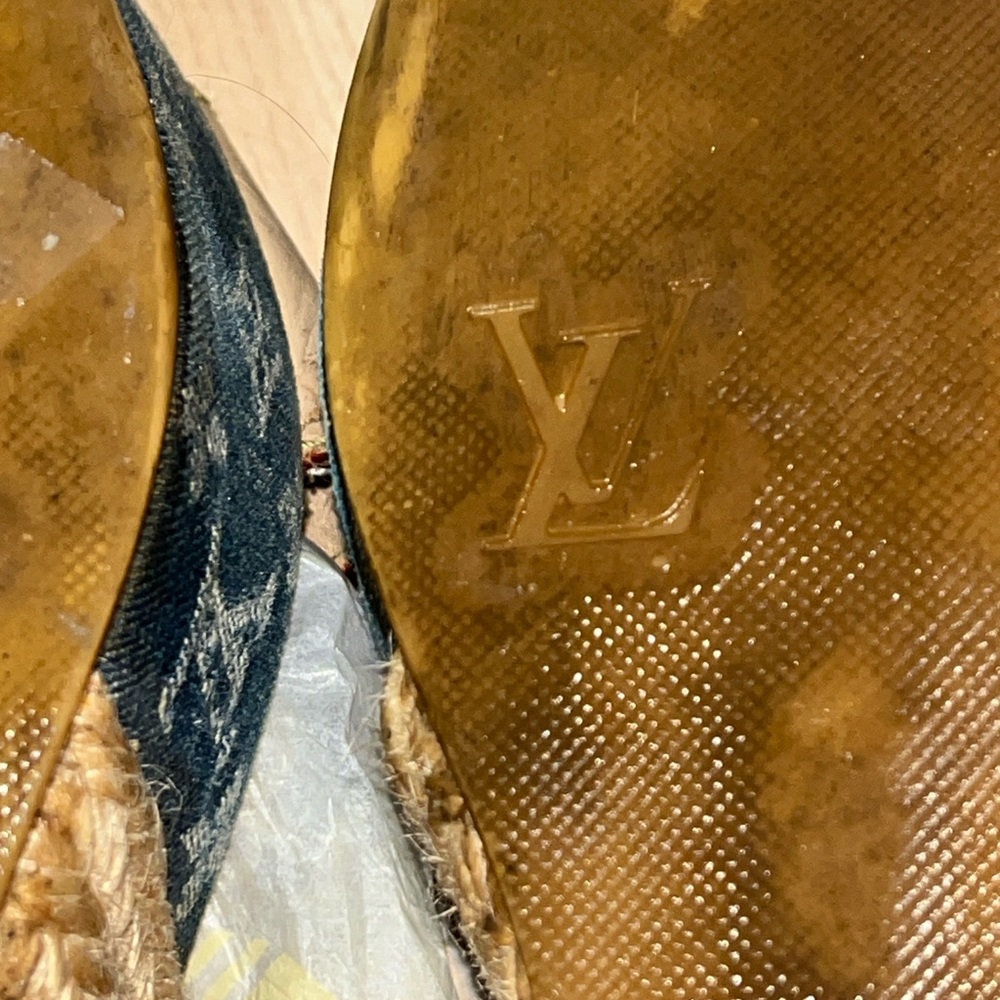 Louis Vuitton- Denim Espadrille Wedge Sandals with Ankle Strap - Picture 2 of 4